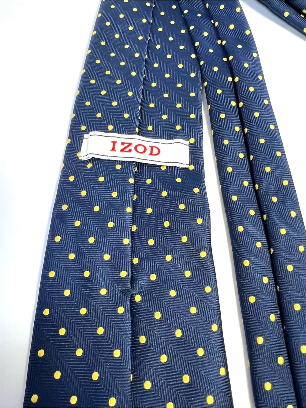 IZOD Men’s Navy Blue Yellow Polka Dot Textured Herringbone Tie Classic Length